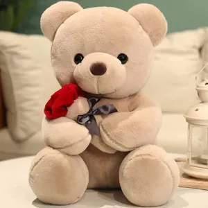 Teddy Bear Plush Stuffed Animal,Cute Teddy Bear with Rose,Sweet Rose Bear Gift for Your Loved,Teddy Bear for Girlfriend Kids Birthday, Valentine, Christmas(13.7 inches, Brown)