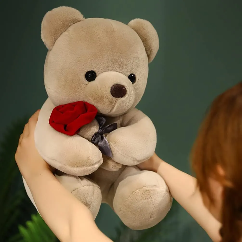 Teddy Bear Plush Stuffed Animal,Cute Teddy Bear with Rose,Sweet Rose Bear Gift for Your Loved,Teddy Bear for Girlfriend Kids Birthday, Valentine, Christmas(13.7 inches, Brown)