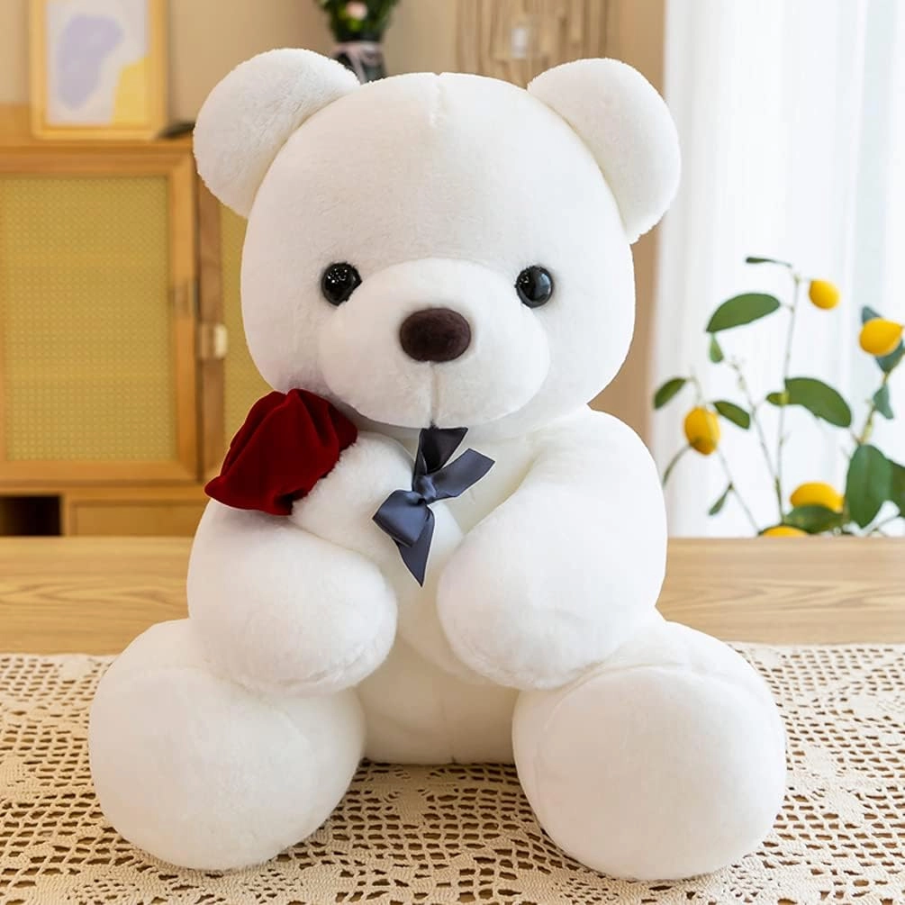 Teddy Bear Plush Stuffed Animal Valentines Teddy Bear with Rose,Sweet Bear Great Gift for Your Loved One,Girlfriend Kids Birthday, Valentine, Christmas (9.84 inches, White)