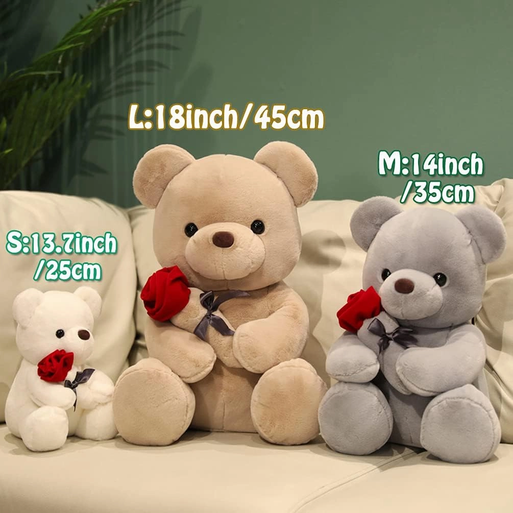 Teddy Bear Plush Stuffed Animal Valentines Teddy Bear with Rose,Sweet Bear Great Gift for Your Loved One,Girlfriend Kids Birthday, Valentine, Christmas (9.84 inches, White)