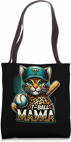Teeball Mom Leopard T-Ball Mom Mother's Day Cat Tee Ball Mom Tote Bag