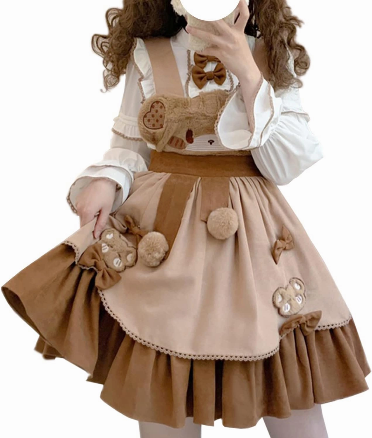 Teen Girls Japanese Kawaii Lolita Costume Plush Cute Bear Suspender Dress Sweet High Waist Princess Party Dresses