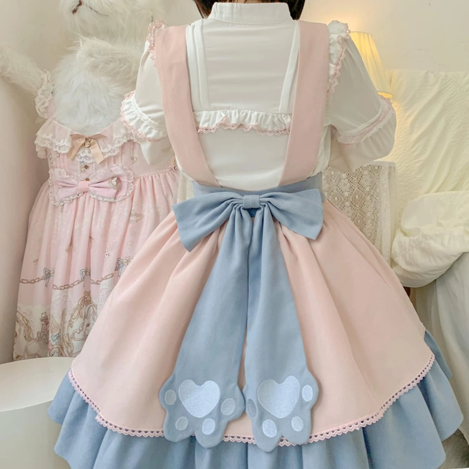 Teen Girls Japanese Kawaii Lolita Costume Plush Cute Bear Suspender Dress Sweet High Waist Princess Party Dresses