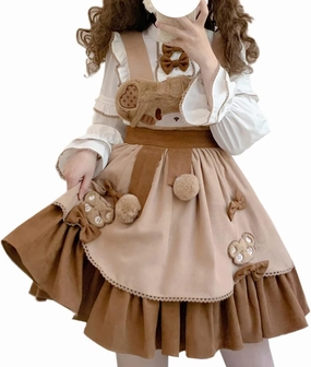 Teen Girls Japanese Kawaii Lolita Costume Plush Cute Bear Suspender Dress Sweet High Waist Princess Party Dresses