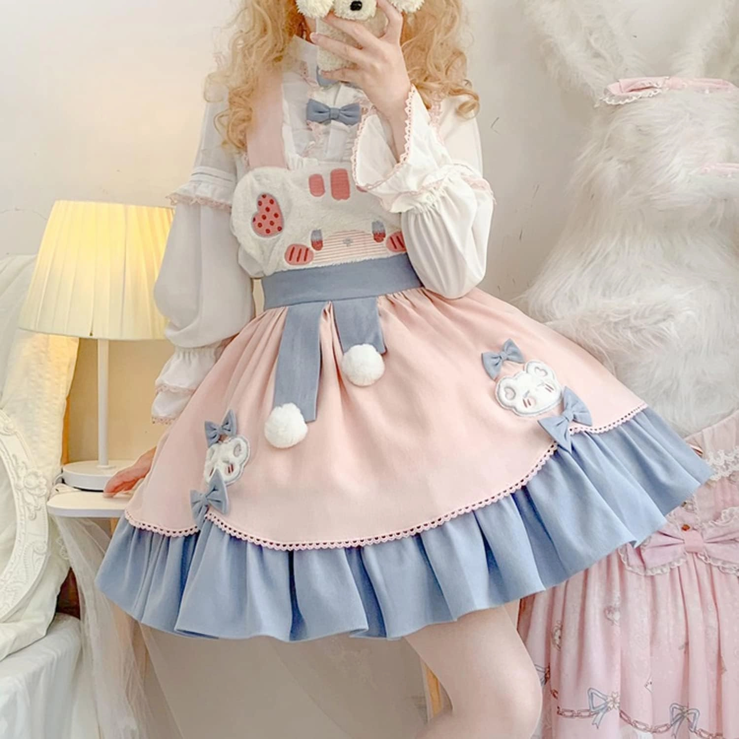 Teen Girls Japanese Kawaii Lolita Costume Plush Cute Bear Suspender Dress Sweet High Waist Princess Party Dresses