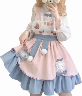 Teen Girls Japanese Kawaii Lolita Costume Plush Cute Bear Suspender Dress Sweet High Waist Princess Party Dresses