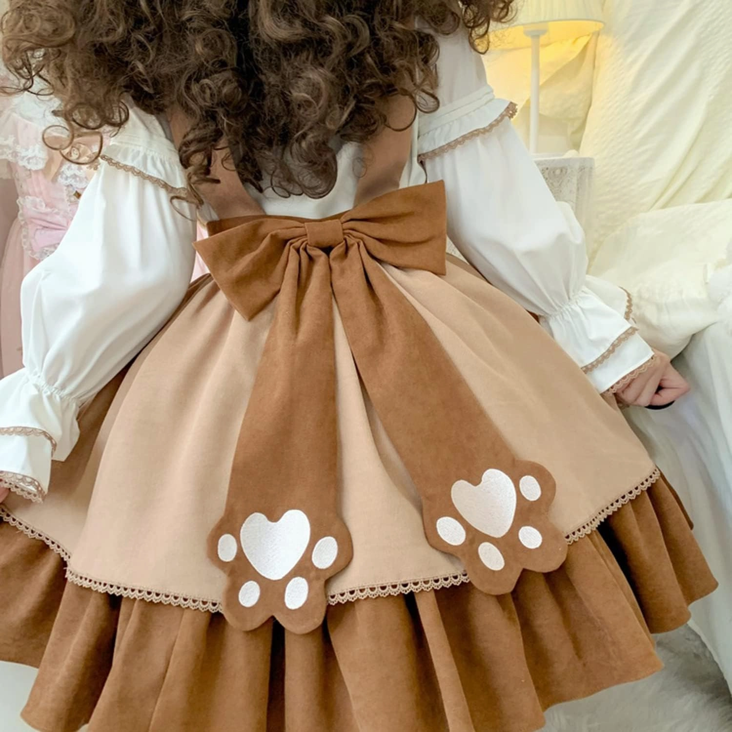 Teen Girls Japanese Kawaii Lolita Costume Plush Cute Bear Suspender Dress Sweet High Waist Princess Party Dresses