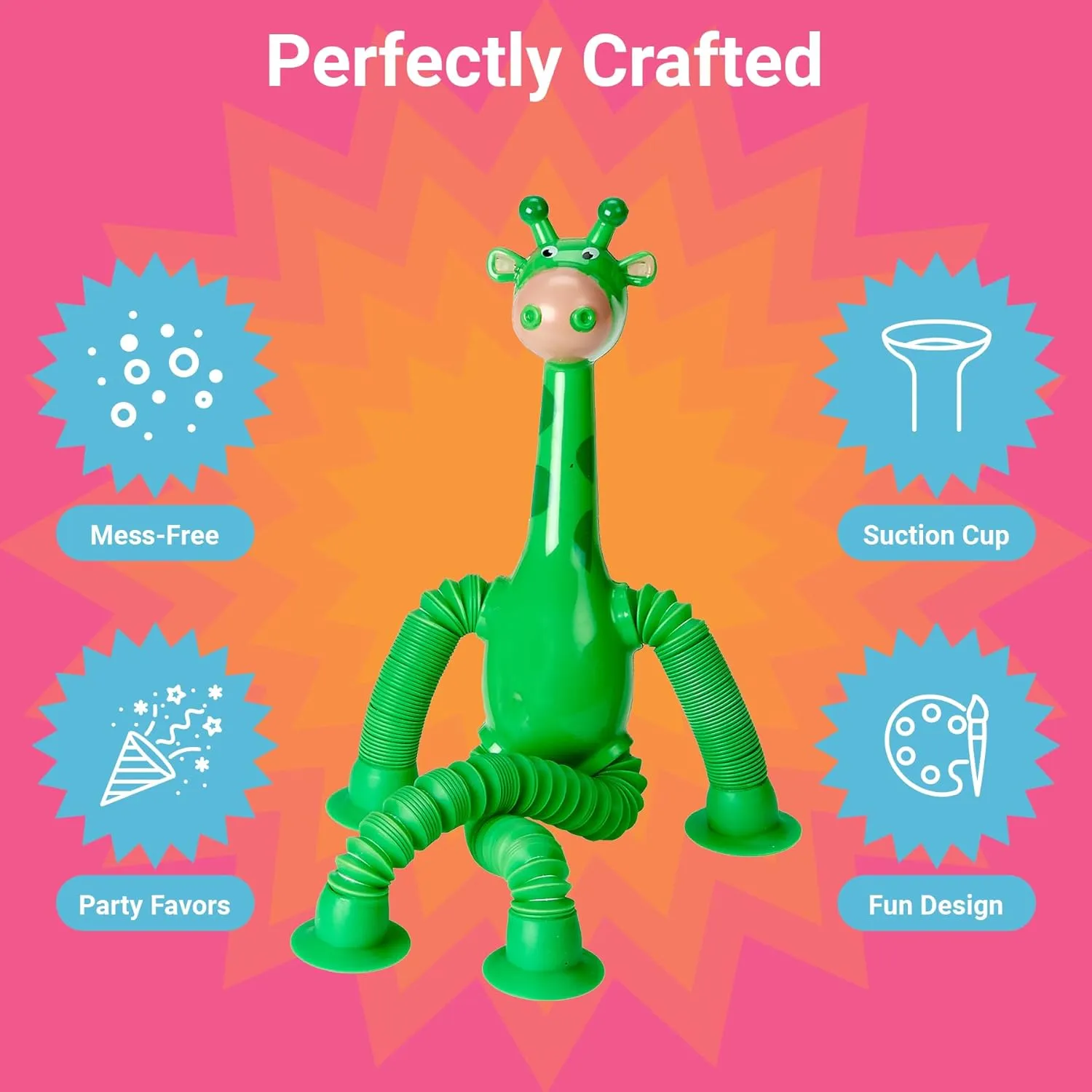 Telescopic Suction Cup Giraffe Toys for Toddler Restaurant Dinner Table Activities, Stretchy Animal Pop Tubes, Telescopic Sensory Toys for Kids with Autism Anxiety Ages 3 4 5 | 12 Pack