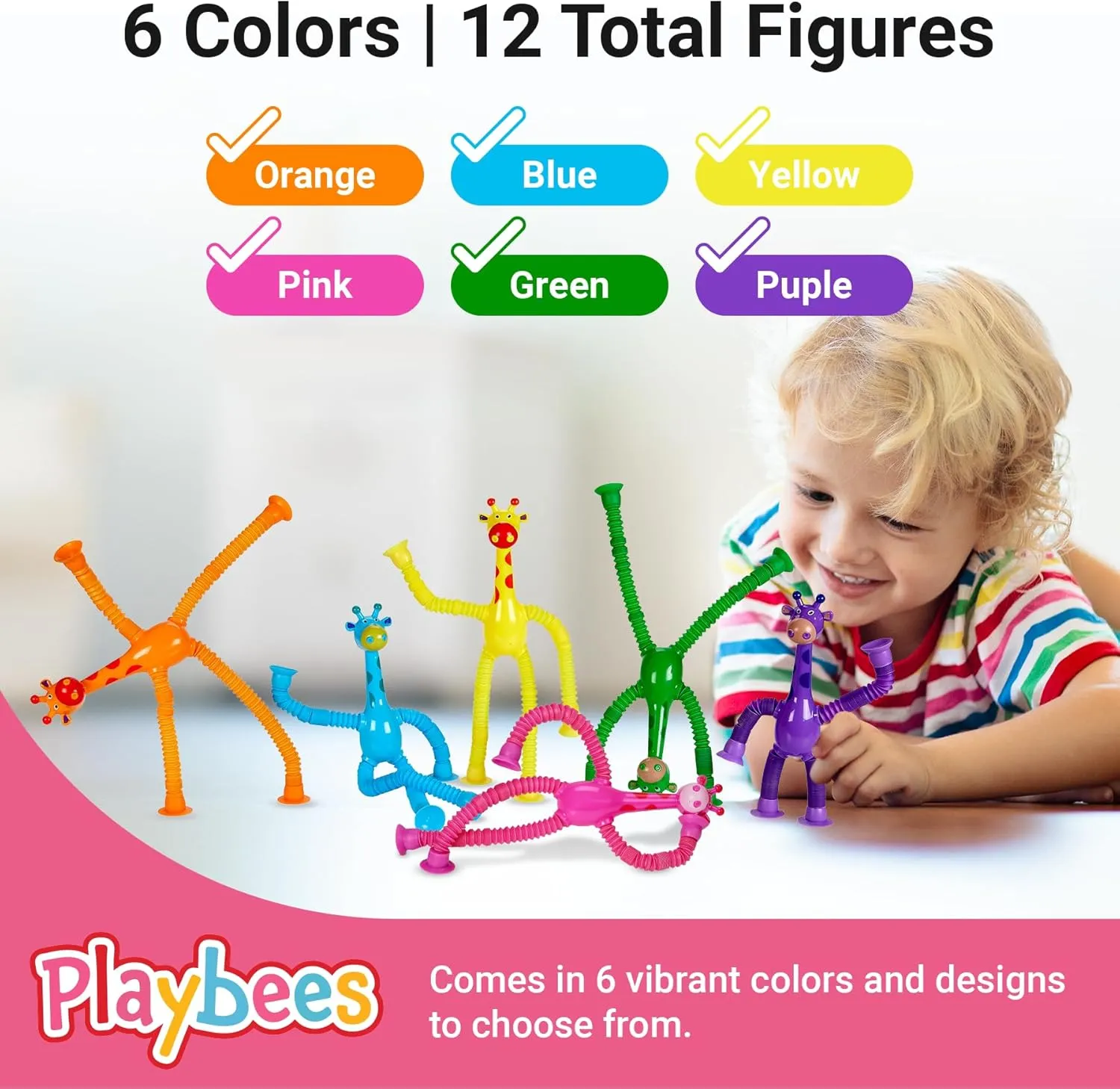 Telescopic Suction Cup Giraffe Toys for Toddler Restaurant Dinner Table Activities, Stretchy Animal Pop Tubes, Telescopic Sensory Toys for Kids with Autism Anxiety Ages 3 4 5 | 12 Pack