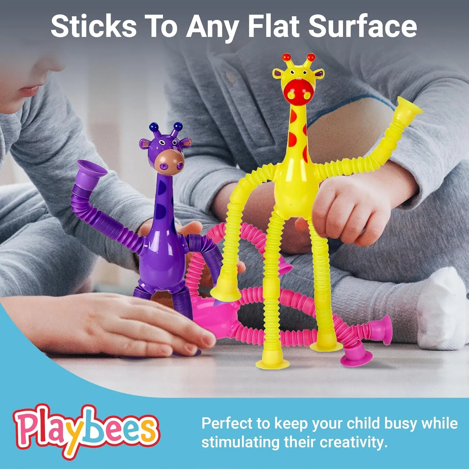 Telescopic Suction Cup Giraffe Toys for Toddler Restaurant Dinner Table Activities, Stretchy Animal Pop Tubes, Telescopic Sensory Toys for Kids with Autism Anxiety Ages 3 4 5 | 12 Pack