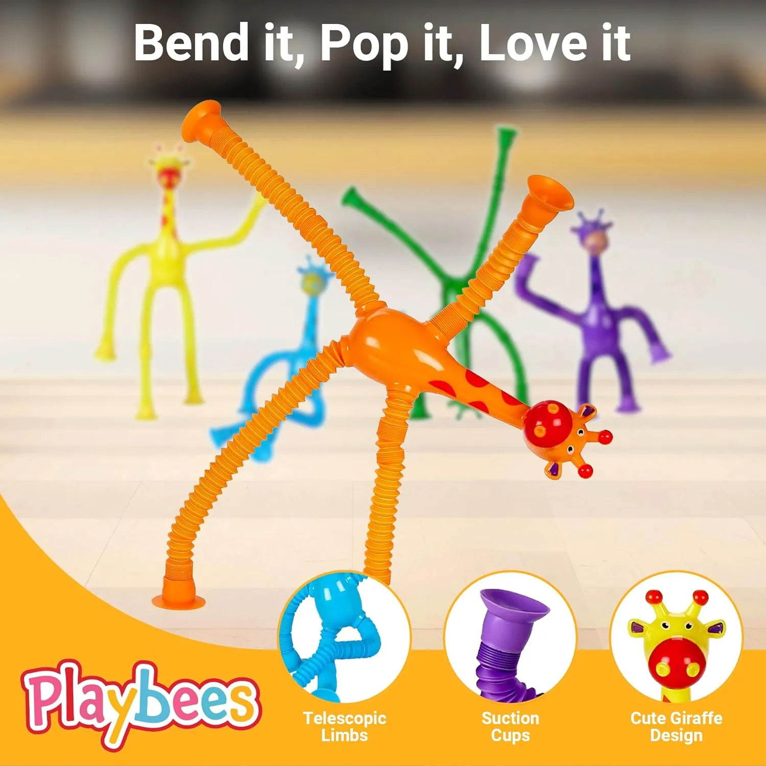 Telescopic Suction Cup Giraffe Toys for Toddler Restaurant Dinner Table Activities, Stretchy Animal Pop Tubes, Telescopic Sensory Toys for Kids with Autism Anxiety Ages 3 4 5 | 12 Pack