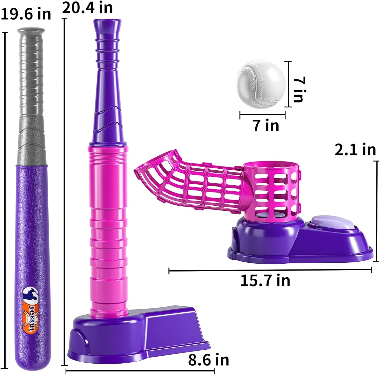 TEMI 2 in 1 Tee Ball Set for Kids 3-8, Kids Baseball T-Ball Set with 10 Balls, Step on Pitching Machine, Batting Tee, Outdoor Sport Toy Games for 3-12 Year Old Boys Girls Toddler