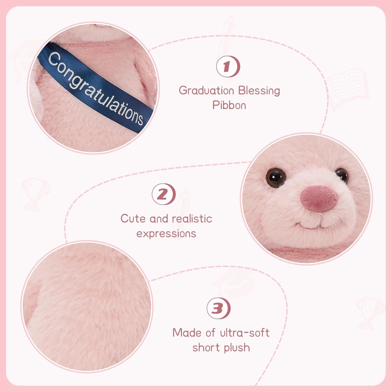 Tezituor Graduation Teddy Bear Stuffed Animals Plush, 18inch Large Stuffed Bear Plush with Graduation Hat, Cute Pink Teddy Bear Gift for Friend, Relatives, Kids