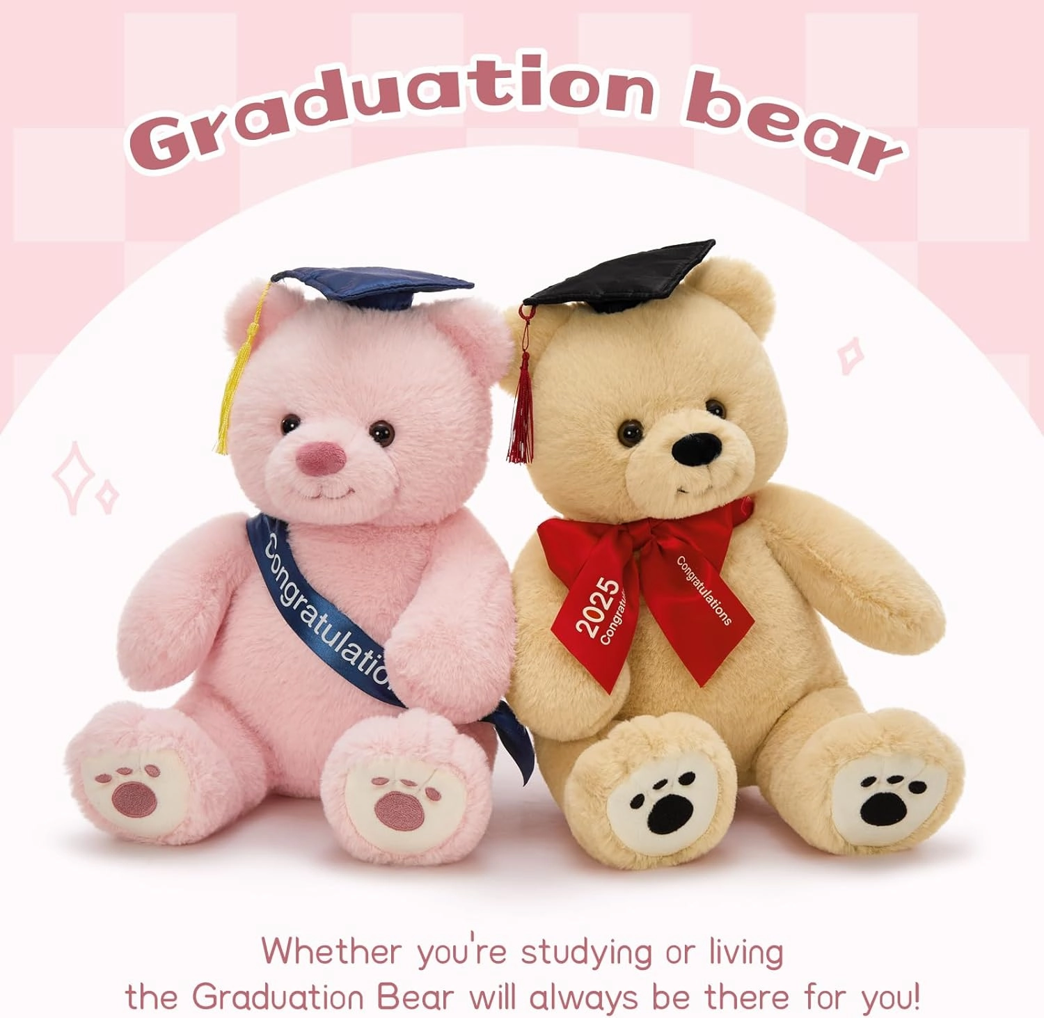 Tezituor Graduation Teddy Bear Stuffed Animals Plush, 18inch Large Stuffed Bear Plush with Graduation Hat, Cute Pink Teddy Bear Gift for Friend, Relatives, Kids