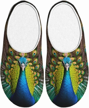 The Peacock Slippers With Fluffy Soft Warm For Women11-11.5/Men8.5-9.5, Flannel Slippers Cozy Plush Indoor Outdoor