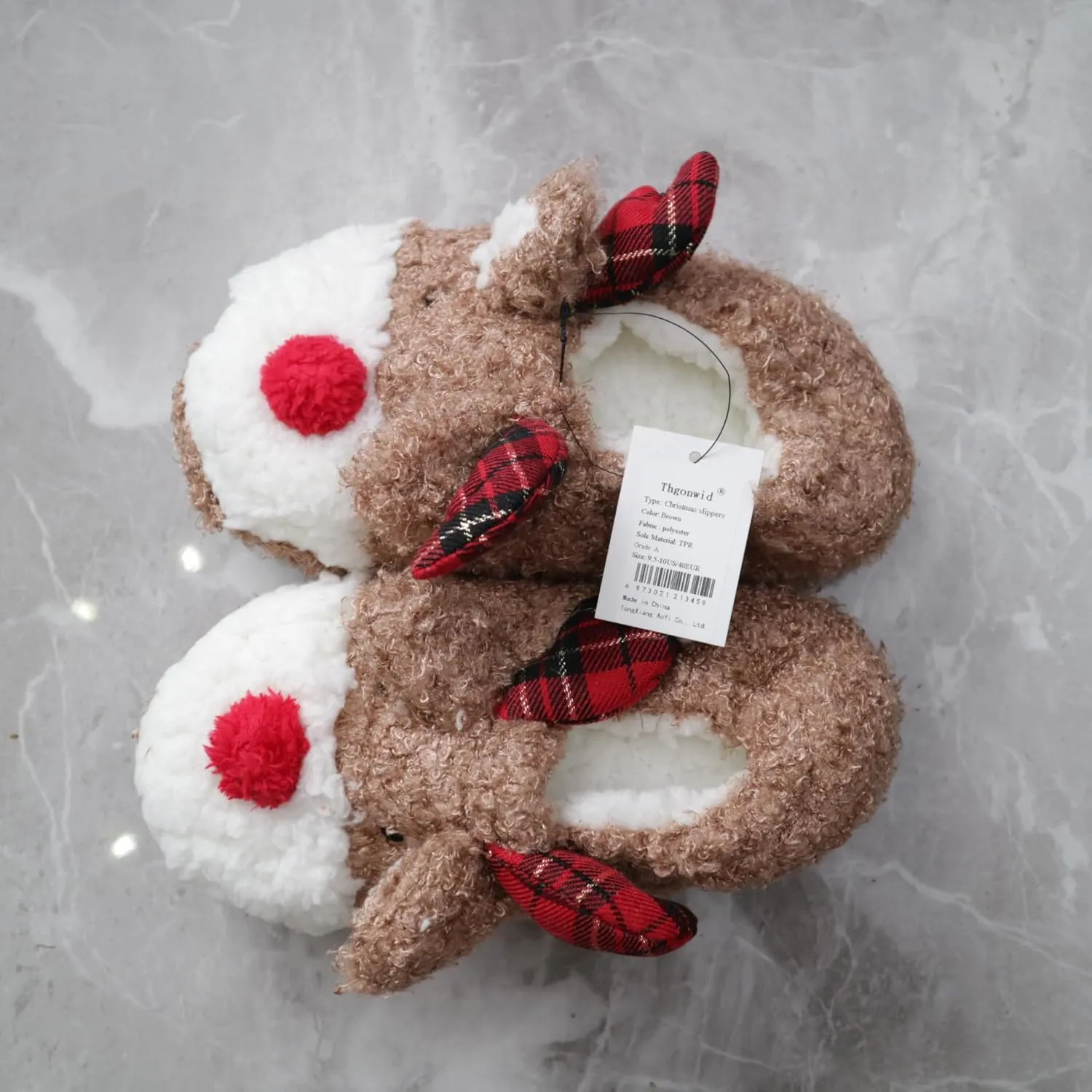 Thgonwid Women's Christmas Cute Deer Plush Soft Warm Home Slippers Indoor Shoes for Outdoor