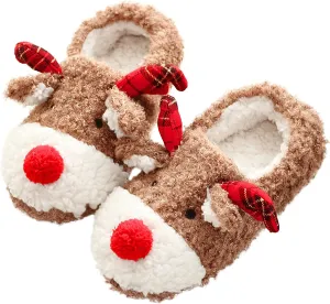 Thgonwid Women's Christmas Cute Deer Plush Soft Warm Home Slippers Indoor Shoes for Outdoor