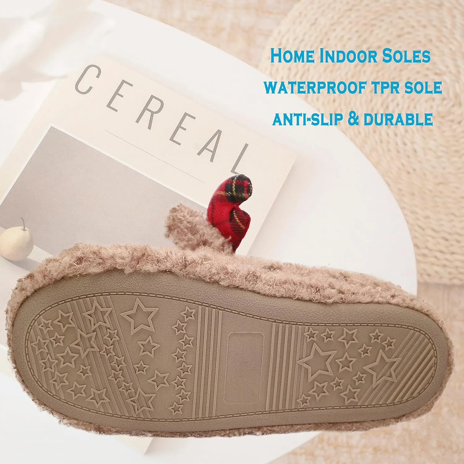 Thgonwid Women's Christmas Cute Deer Plush Soft Warm Home Slippers Indoor Shoes for Outdoor
