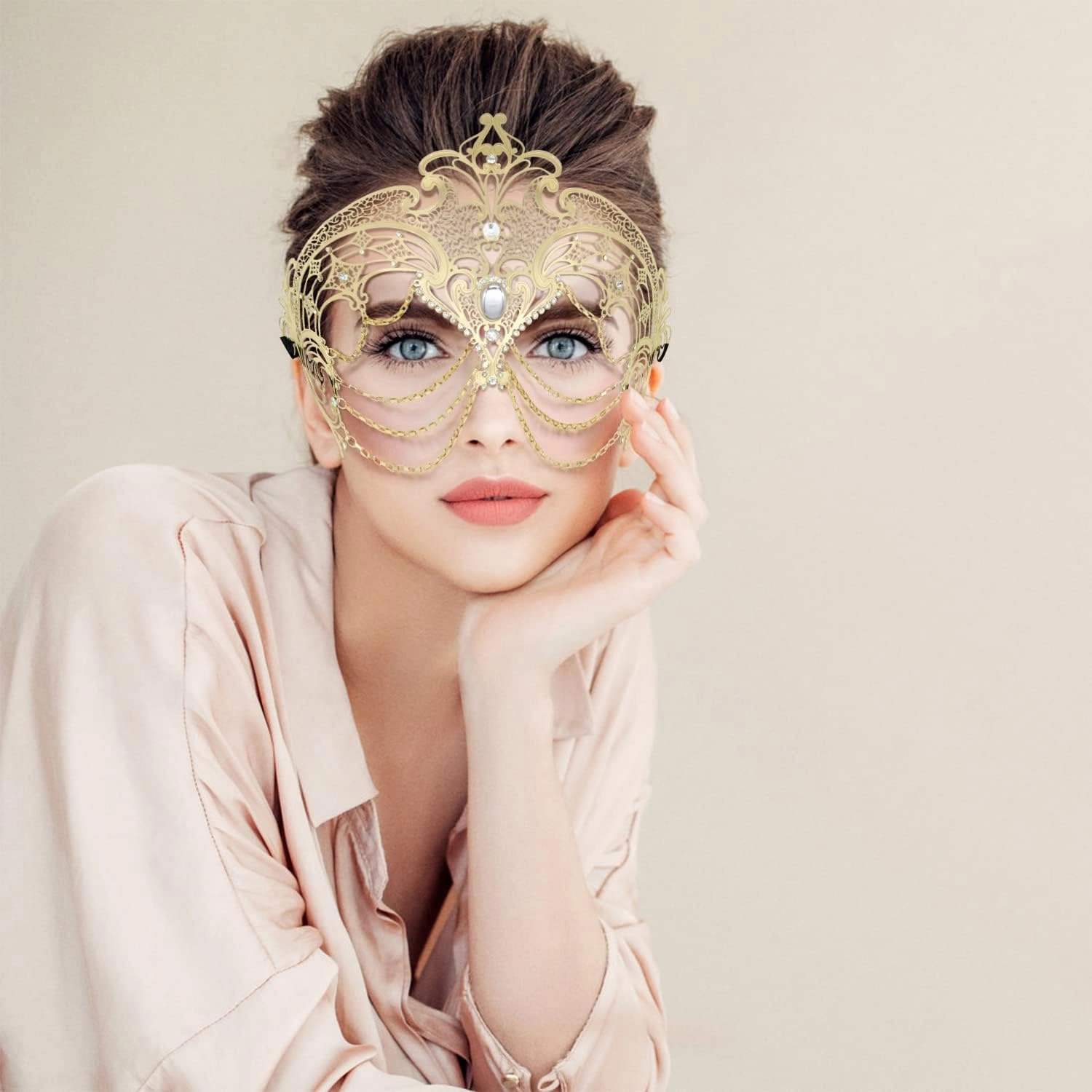 Thmyo Women's Masquerade Laser Cut Metal Venetian Pretty Halloween Costume Mask
