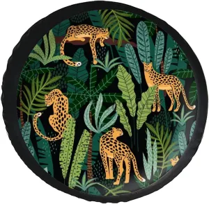 Tigers Leopard in Jungle Palm Tree Leaf Travel Trailer Camper Truck SUV Motorhome Waterproof Wheel Cover, Sun Rain Snow Protector 34inch