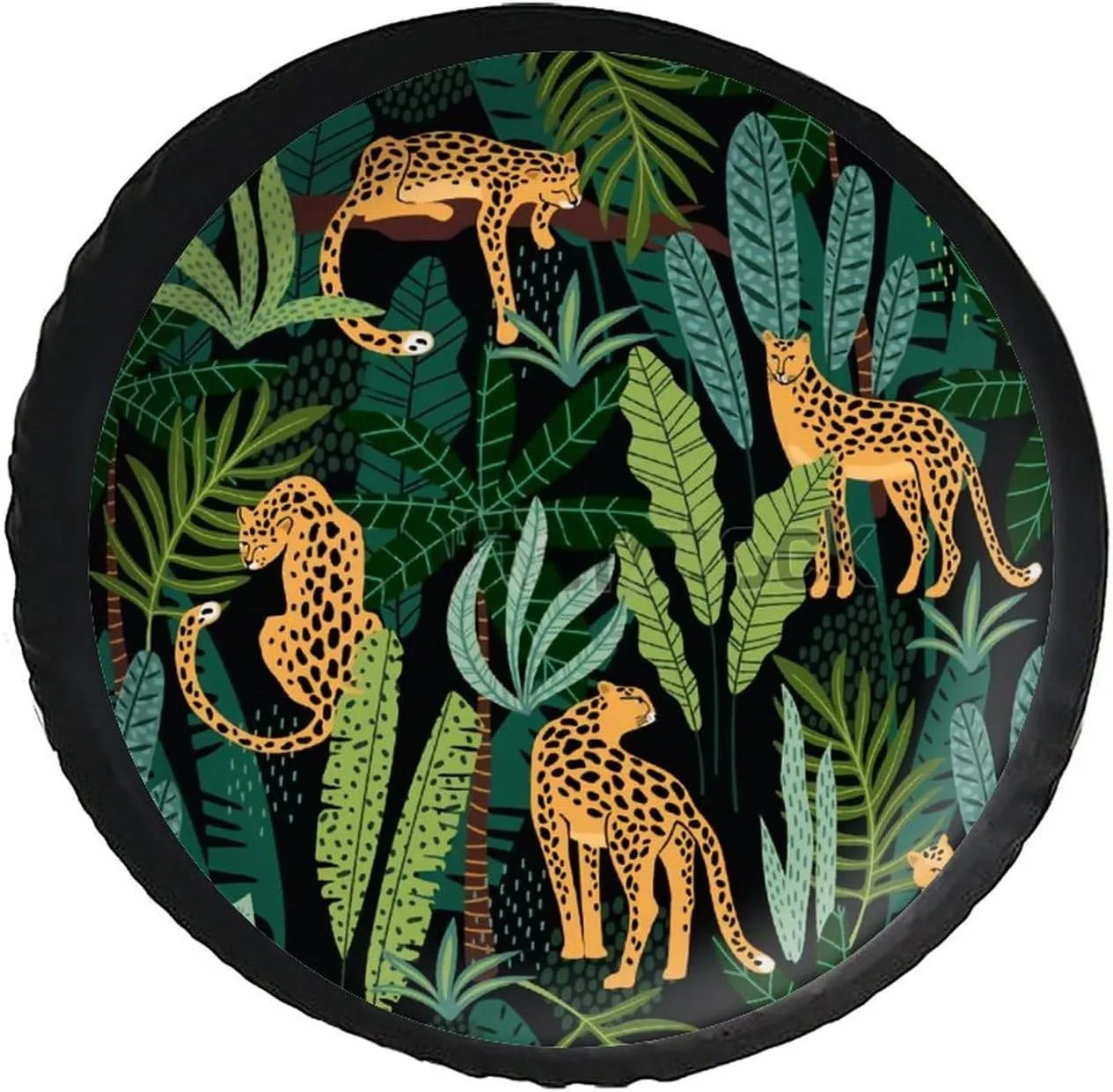 Tigers Leopard in Jungle Palm Tree Leaf Travel Trailer Camper Truck SUV Motorhome Waterproof Wheel Cover, Sun Rain Snow Protector 34inch