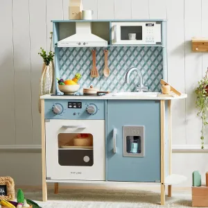 Tiny Land Play Kitchen for Kids, Wooden Kids Play Kitchen Playset Chef Pretend Play Set for Toddlers with Real Lights & Sounds, Toys Kitchen with 18 Pcs Toy Food & Cookware Accessories