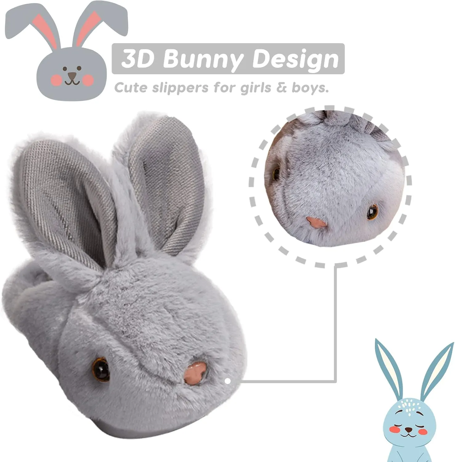 Toddler Bunny Slippers for Girls Boys Warm Plush Cute Rabbit Slippers Cozy House Slippers Indoor Outdoor for Kids Children