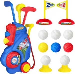 Toddler Golf Set for Boys Girls 2 3 4 5 Years Old, Upgraded Kids Golf Cart with 3 Clubs & 8 Balls, Outdoor Indoor Sports Toys Birthday, Blue
