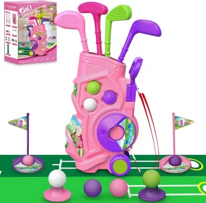 Toddler Golf Set with Putting Mat, 4 Clubs, 8 Balls, 2 Practice Holes for Kids 3-5 Years Old, Indoor Outdoor Sports Toys with Shoulder Strap, 20 Pieces