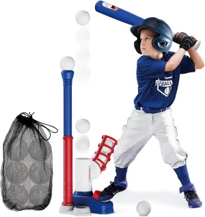 Toddler T-Ball Set 3-5, Tee Ball Set Gift (Blue) with 6 Baseballs