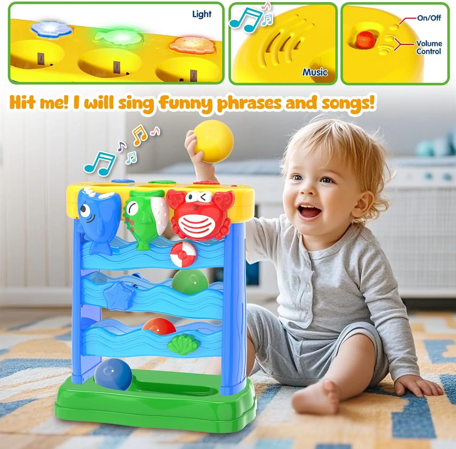 Toddler Toys Interactive Musical Baby Toys, Light & Sound Montessori Toys for 1 2 3 Years Old, Learning Toys for Toddlers 1-3, Birthday Gifts for Baby Boys Girls Ages 1 2 3 4 5 Years