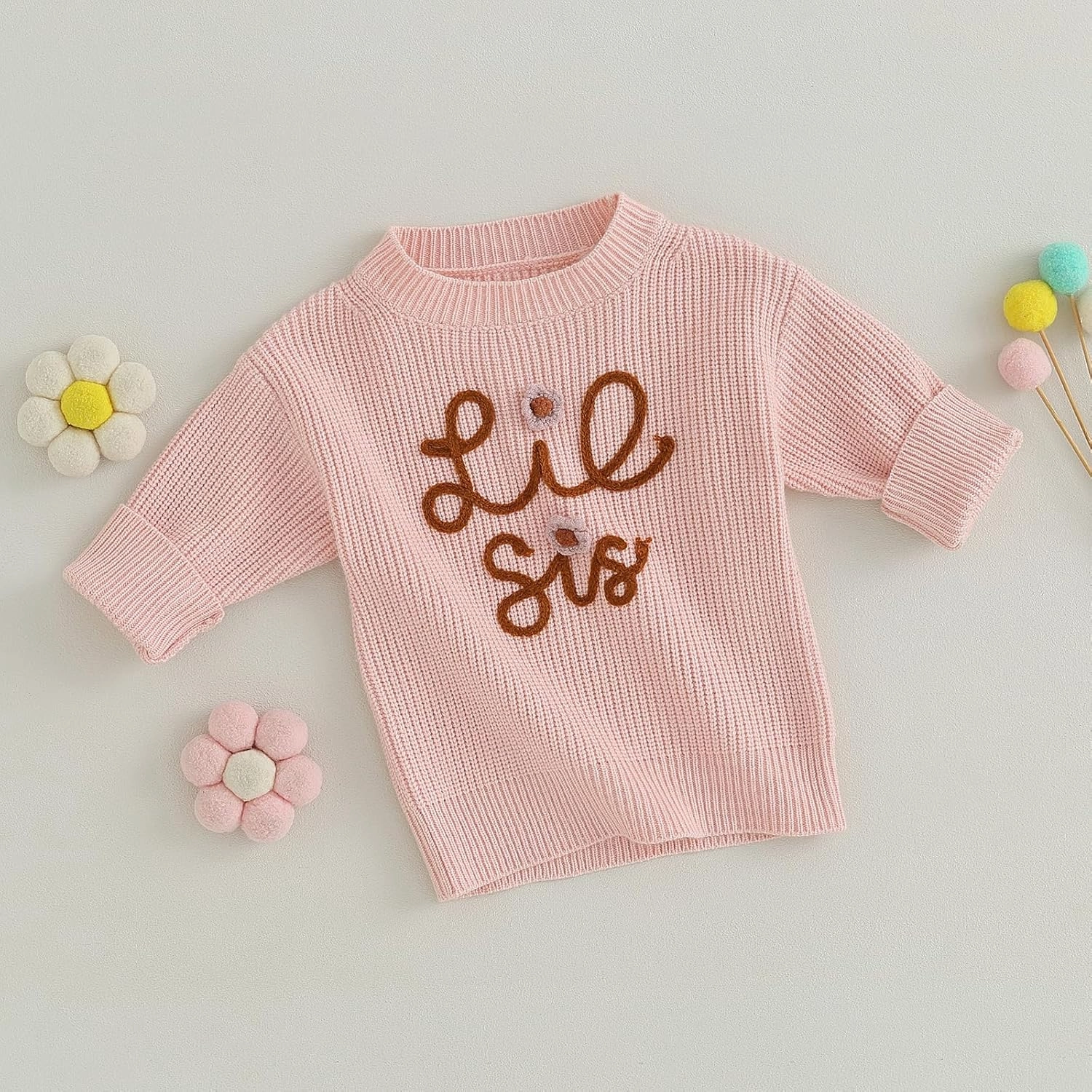Toddler Baby Girls Sister Matching Set Knitted Sweater Embroidery Toddler Sweatshirt Romper Fall Winter Clothes