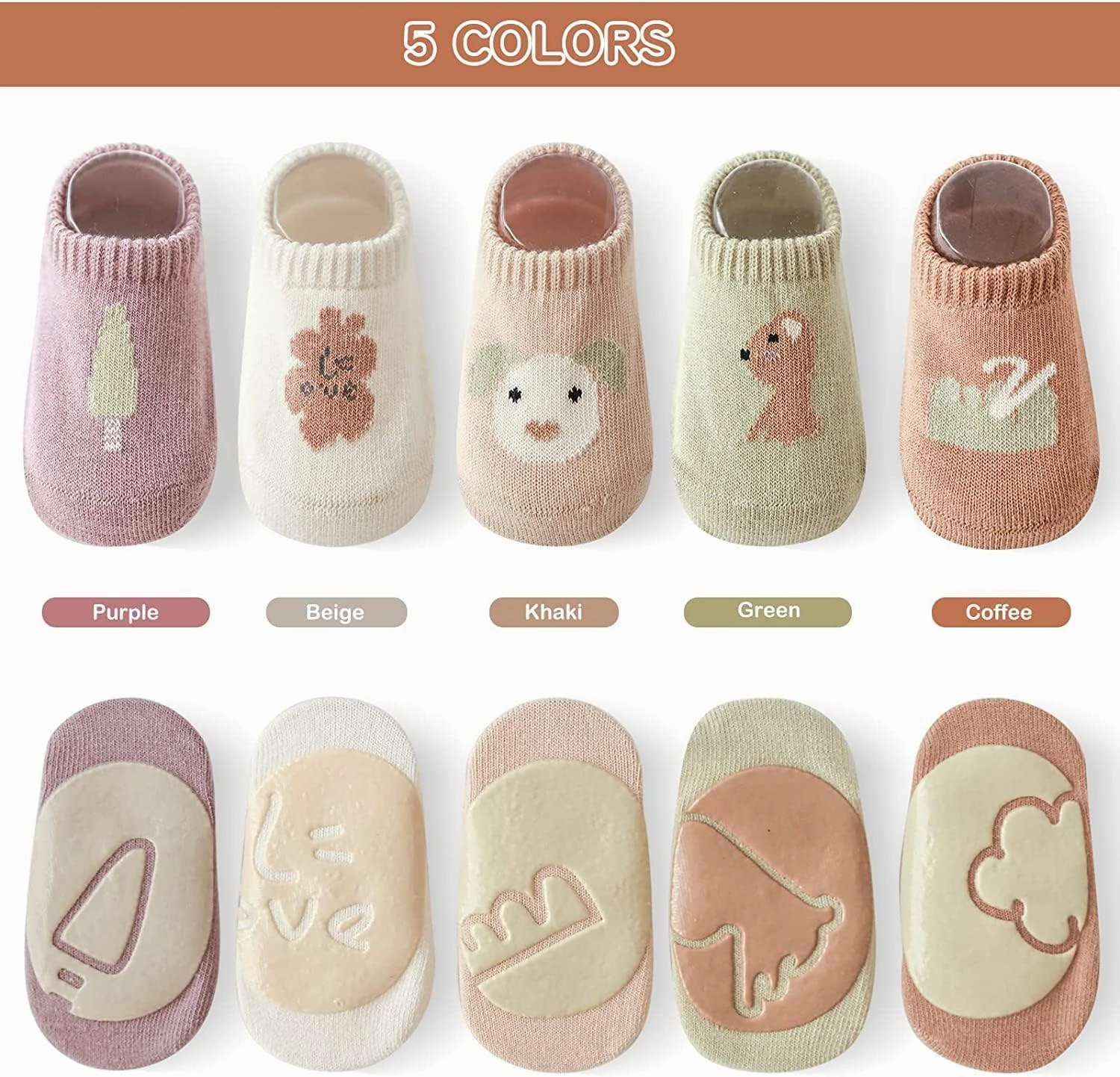 Toddler Baby Non Slip Socks Spring Summer-5 Pairs.Anti Slip Cozy Kids Socks With Non Skid Grips for Boy/Girl Infants