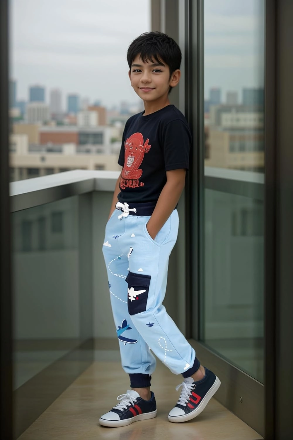 Toddler Boys Animal 3D Knee Knit French Terry Jogger/Pants - Pure Cotton