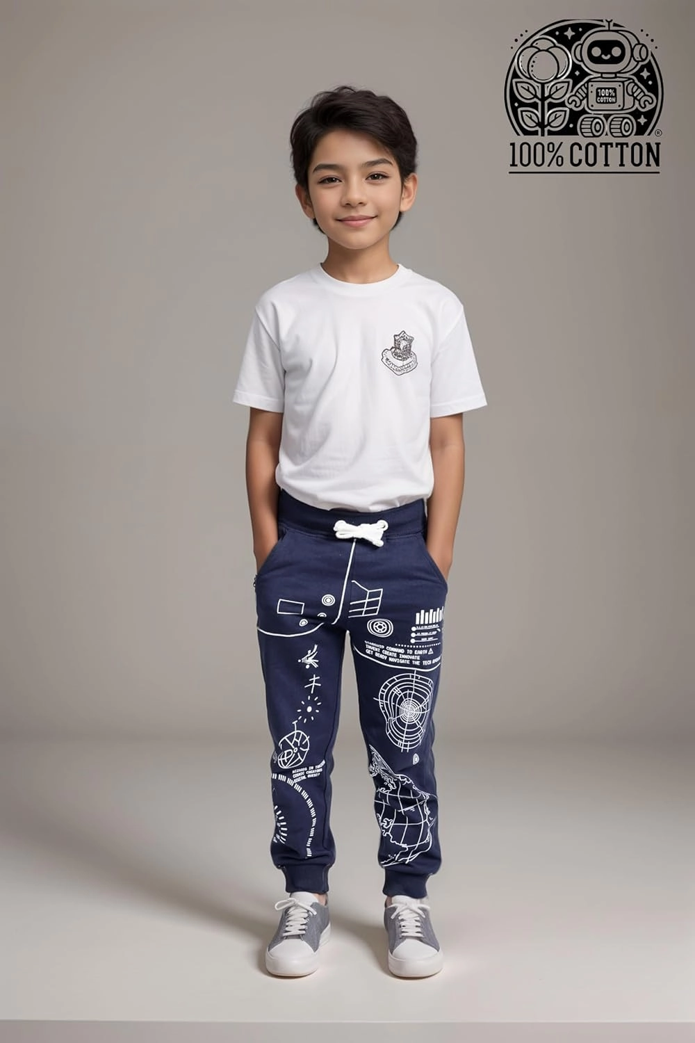 Toddler Boys Animal 3D Knee Knit French Terry Jogger/Pants - Pure Cotton