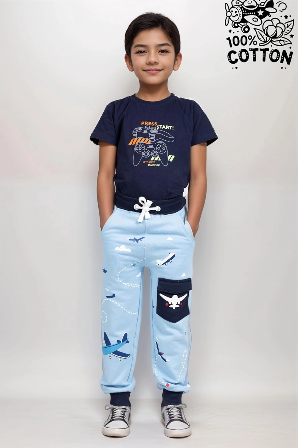 Toddler Boys Animal 3D Knee Knit French Terry Jogger/Pants - Pure Cotton