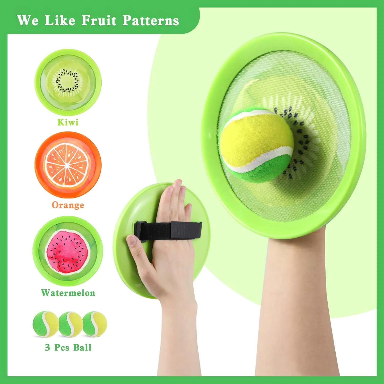 Toss and Catch Ball Game Set - Fruit Design Catch Game for Kids Adults Beach Yard Lawn Outdoor Indoor 6 Sticky Paddles 3 Balls and 1 Storage Bag