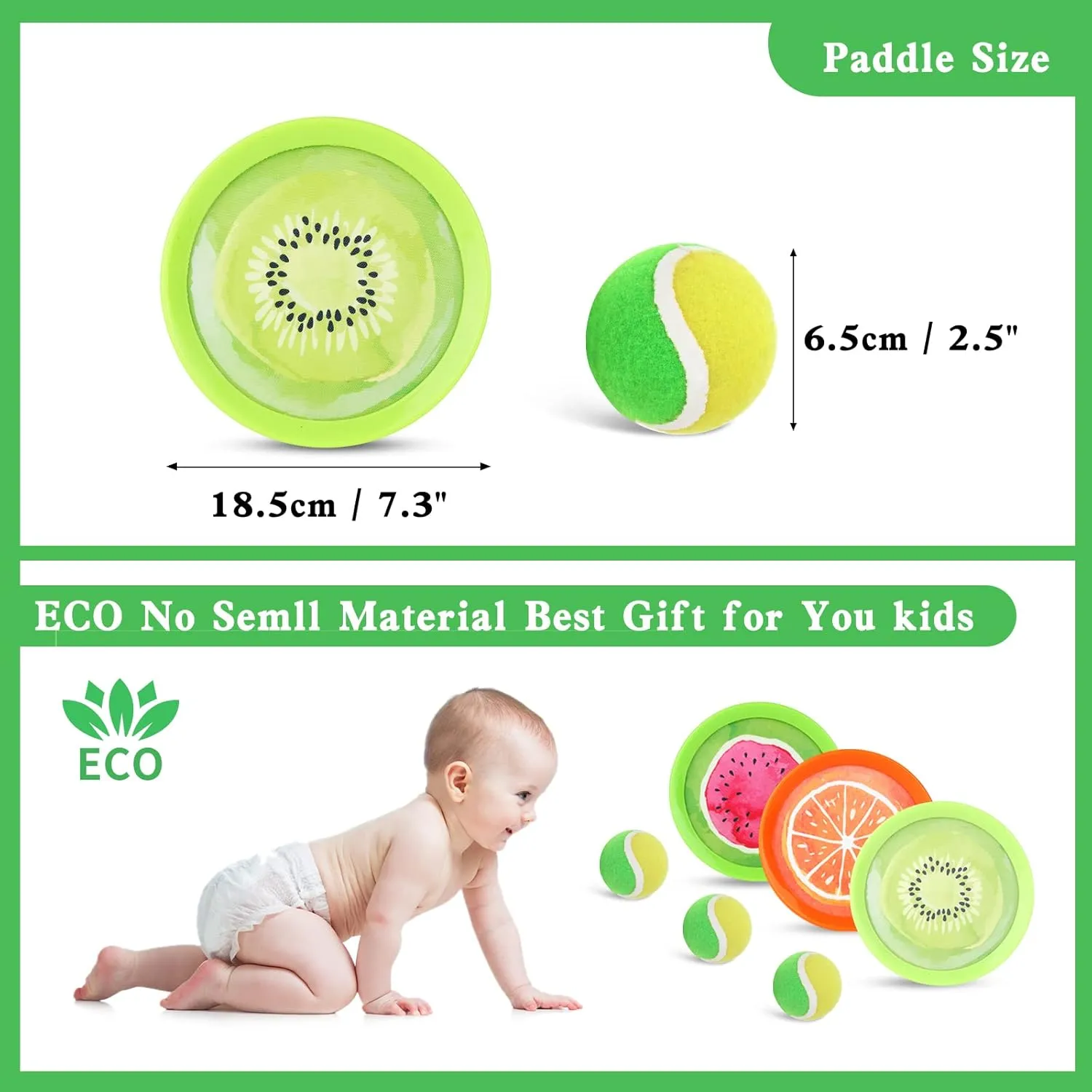 Toss and Catch Ball Game Set - Fruit Design Catch Game for Kids Adults Beach Yard Lawn Outdoor Indoor 6 Sticky Paddles 3 Balls and 1 Storage Bag
