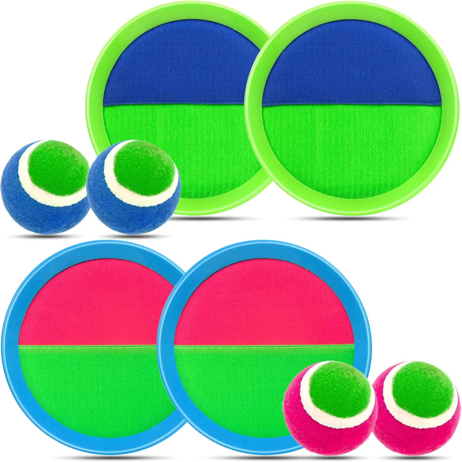 Toss and Catch Ball Set for Kids Age 3 4 5 6 7 8  Catch Game Toys, Outdoor Playground Ball Game Set, Outside Toys Backyard Catch Ball Set with 4 Rackets, 4 Balls, 2 Bags