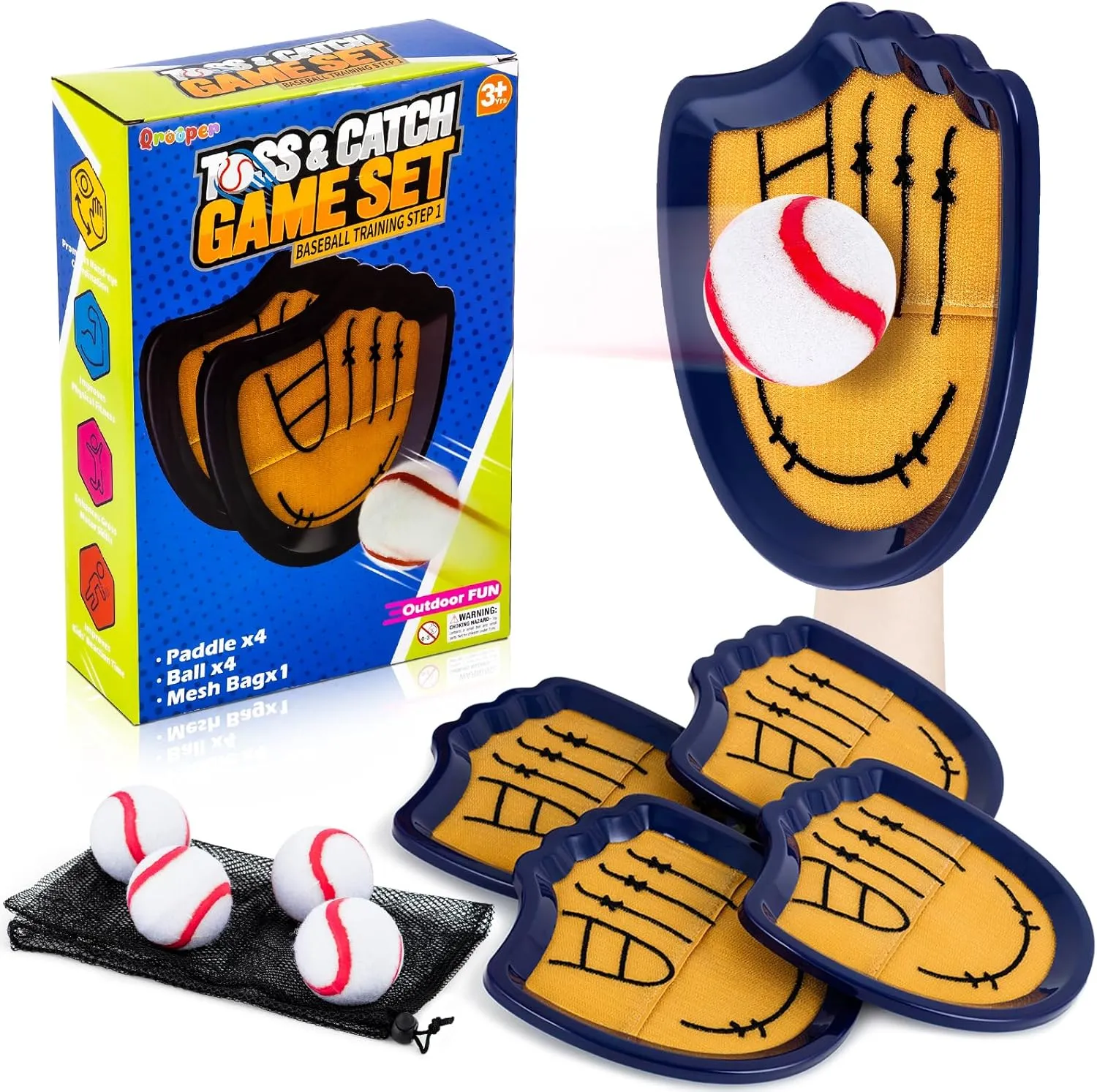 Toss and Catch Ball Set Outdoor Games for Kids Ages 3-12 Beginner Baseball Training Gloves Summer Pool Beach Yard Lawn Gifts for 3 4 5 6 7 8 9 10 11 12 Year Old Boys Girls