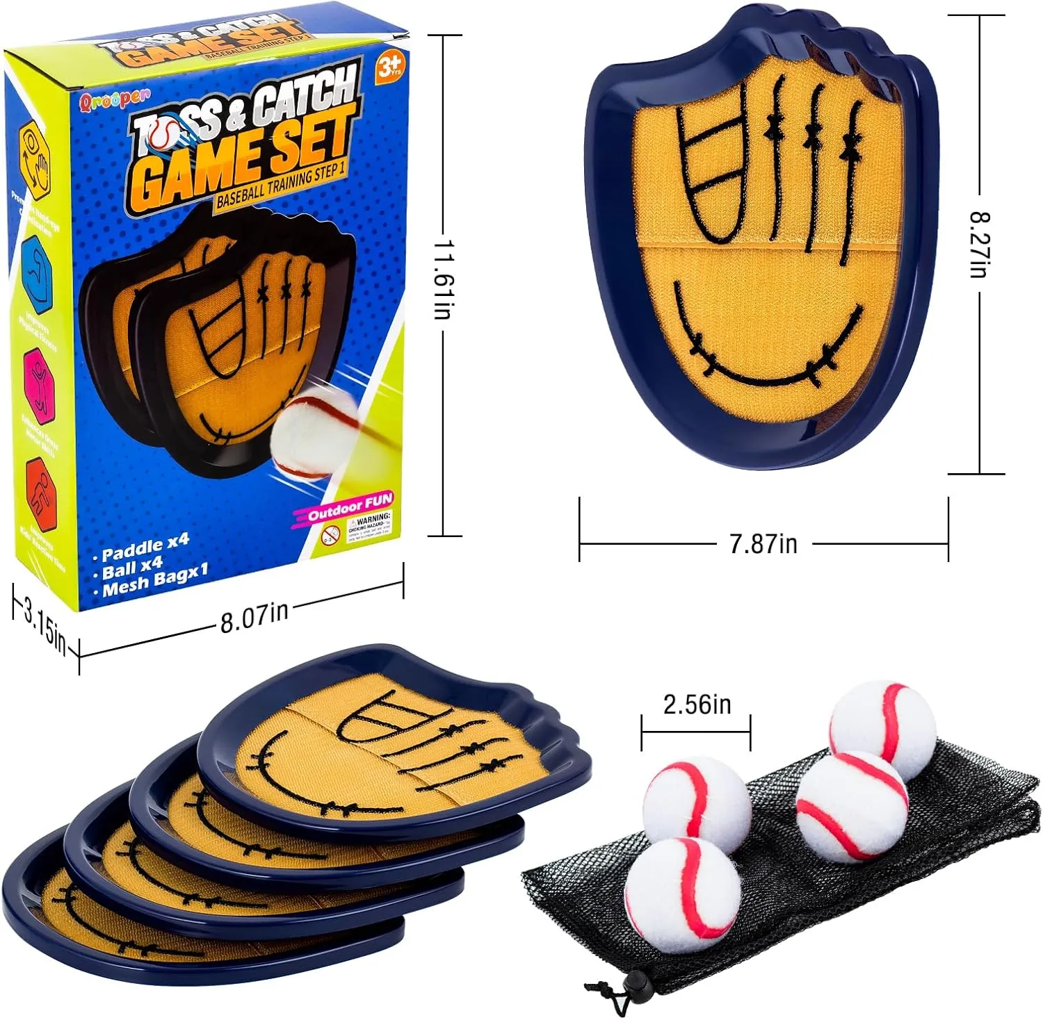 Toss and Catch Ball Set Outdoor Games for Kids Ages 3-12 Beginner Baseball Training Gloves Summer Pool Beach Yard Lawn Gifts for 3 4 5 6 7 8 9 10 11 12 Year Old Boys Girls