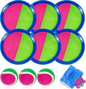 Toss and Catch Ball Set,Catch Game Toys with 6 Paddles and 3 Balls,Beach Toys Paddle Ball Game Set,Perfect Outdoor Paddle Ball Beach Games Backyard Ball Throw Sports Games for Kids Adults Family