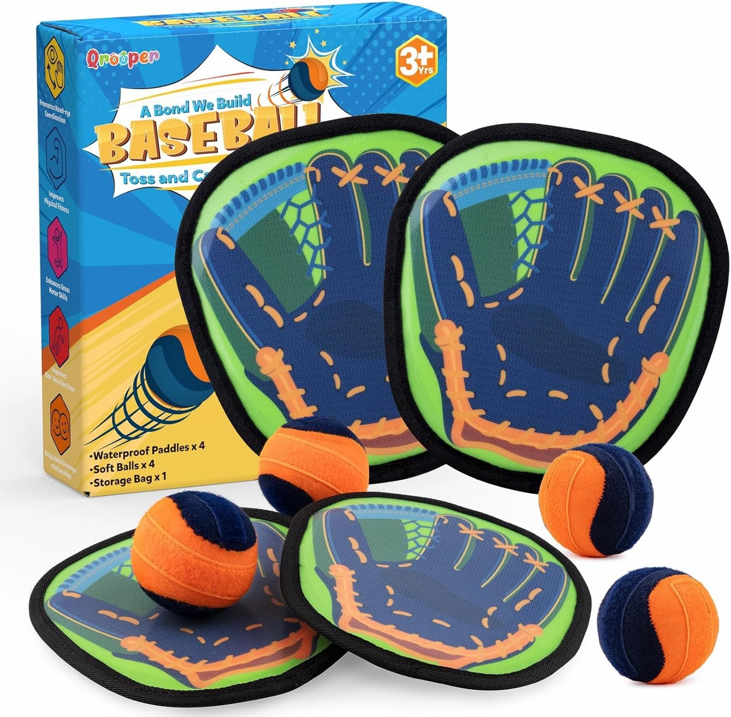 Toss and Catch Ball Game Pool Beach Toys for Kids Outdoor Games Yard Outside Toys for 3 4 5 6 7 8 Year Old Boys Girls Birthday Gift Toddler Baseball Training Glove