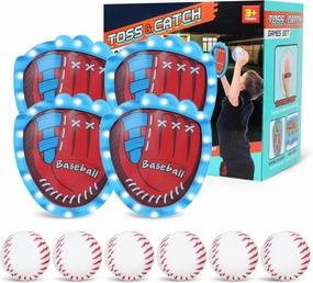 Toss and Catch Baseball Toy Set with 4 LED Light-Up Gloves 6 Soft Baseball, Fun Sticky Ball Catch Games for Kids Ages 3-12, Beginner Baseball Training, Indoor/Outdoor Sports Toy Gifts for Boys & Girls