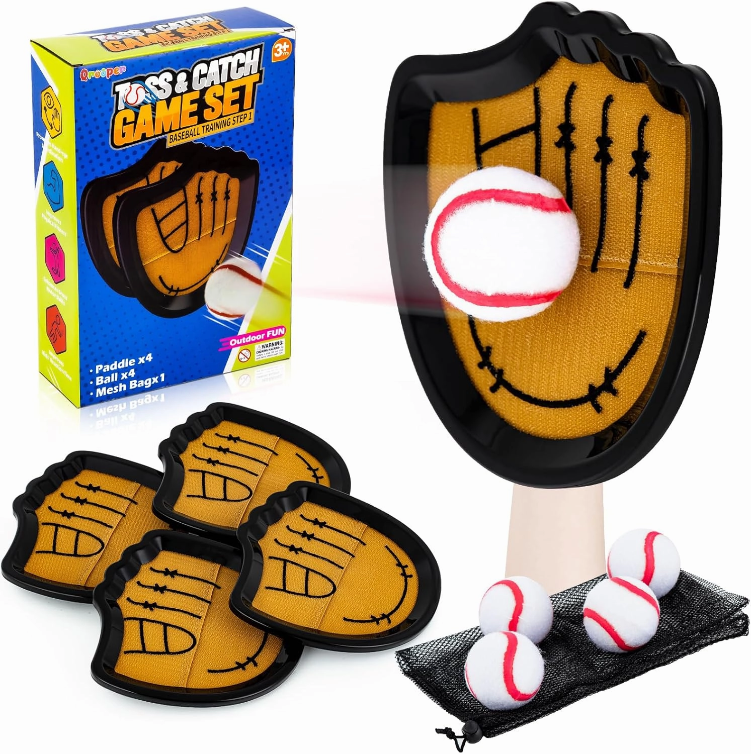 Toss and Catch Outdoor Game for Summer Pool Beach Yard Lawn Camping Outside Toys for Kids Ages 3 4 5 6 7 8 9 10 11 12 Gifts for Boys Girls 4 Paddles 4 Balls
