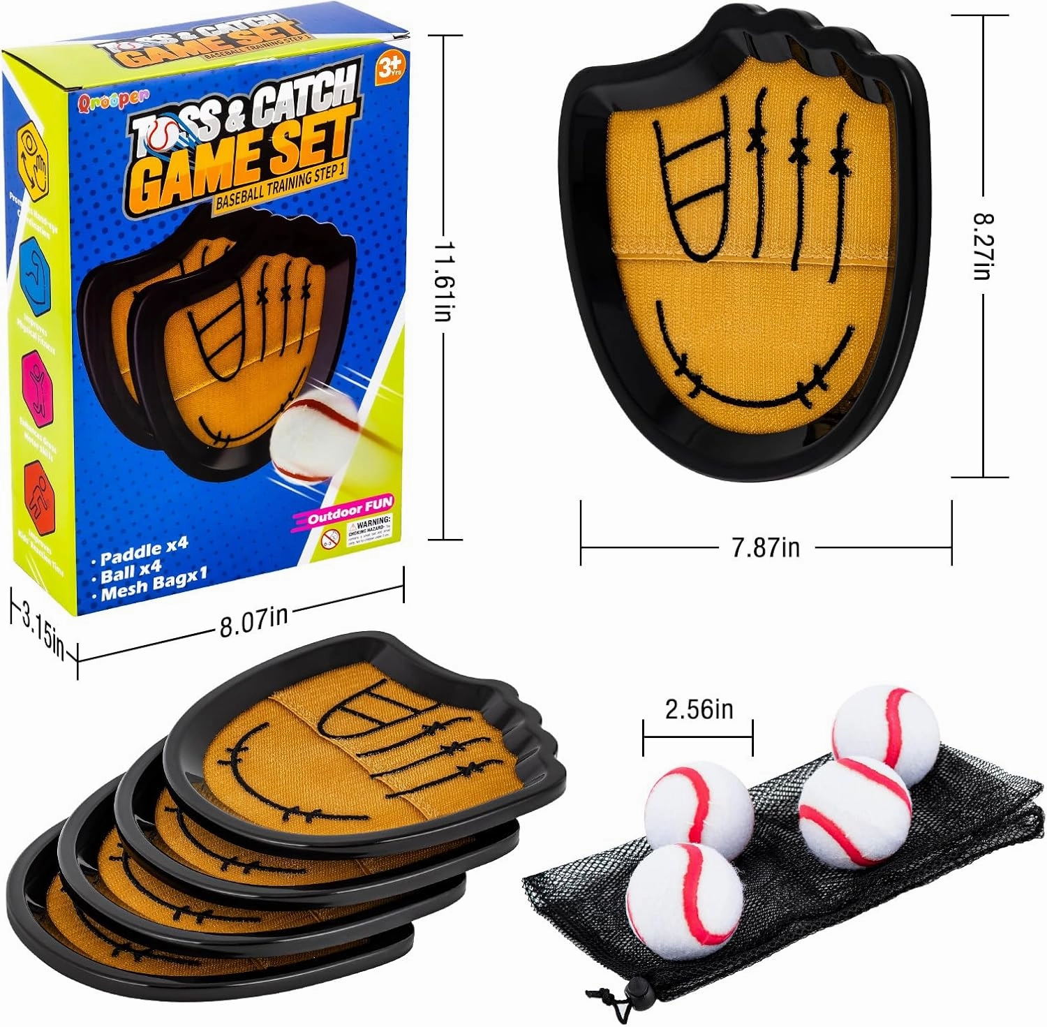 Toss and Catch Outdoor Game for Summer Pool Beach Yard Lawn Camping Outside Toys for Kids Ages 3 4 5 6 7 8 9 10 11 12 Gifts for Boys Girls 4 Paddles 4 Balls