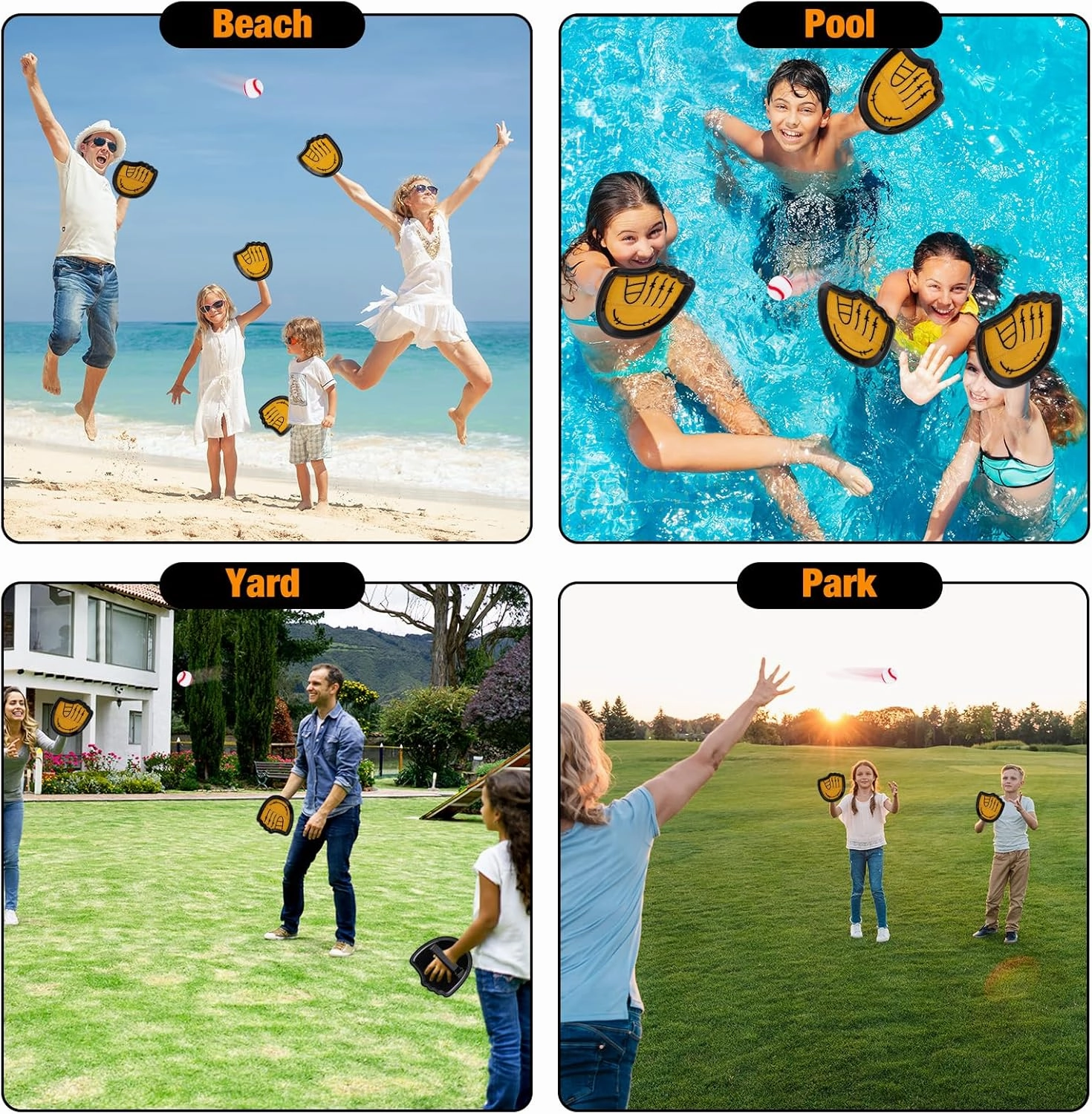 Toss and Catch Outdoor Game for Summer Pool Beach Yard Lawn Camping Outside Toys for Kids Ages 3 4 5 6 7 8 9 10 11 12 Gifts for Boys Girls 4 Paddles 4 Balls