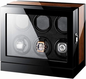 Touch Display Watch Winders Wood Piano Finish Soft Flexible Watch Pillows Automatic Watch Winder Box, 4 Winding Spaces with Built-in Illumination6 0