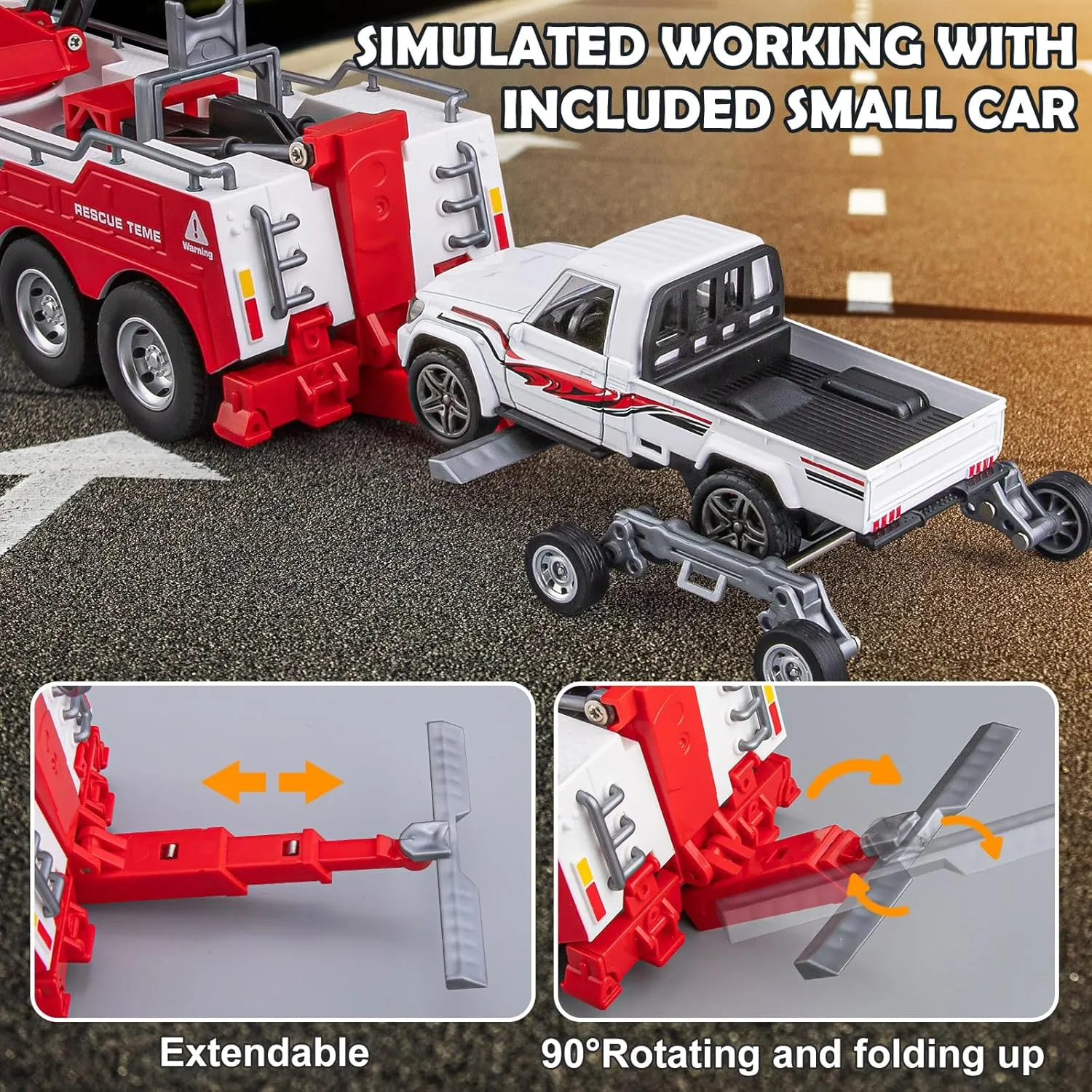 Tow Truck Toy for Boys, Metal Tow Truck with Crane Toy Model, Construction Vehicles with Lights and Sounds, Gift for Kids