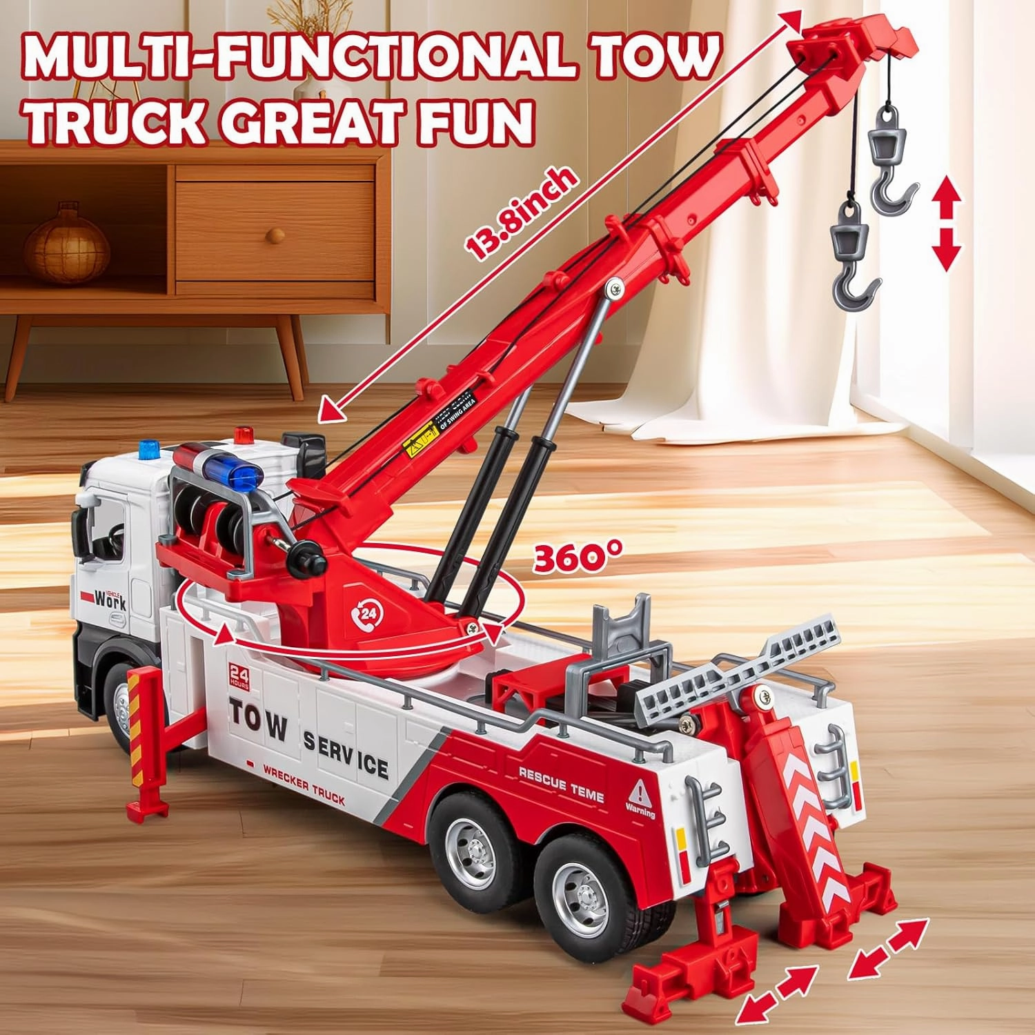 Tow Truck Toy for Boys, Metal Tow Truck with Crane Toy Model, Construction Vehicles with Lights and Sounds, Gift for Kids